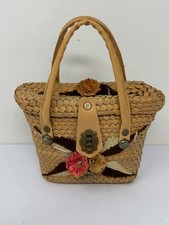 Vintage 1960s Wicker Leather Woven Weave Small Purse K5
