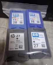 Set 4 Genuine HP 27 Black  28 Color Inkjet Cartridges Seal Intact NO BOX NO BAG