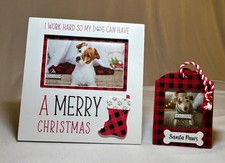 2 Pc Christmas Dog Photo Frame and Ornament Pet Gift Set Malden NEW