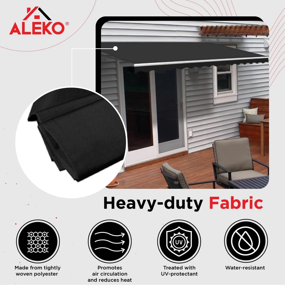 16x10 Black Retractable Patio Awning Fabric Replacement UV Protection Durable - Image 4 of 4