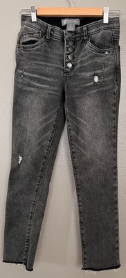 Democracy Ab Technology Black Bootcut Jeans Button Fly Raw Hem Women Size 2
