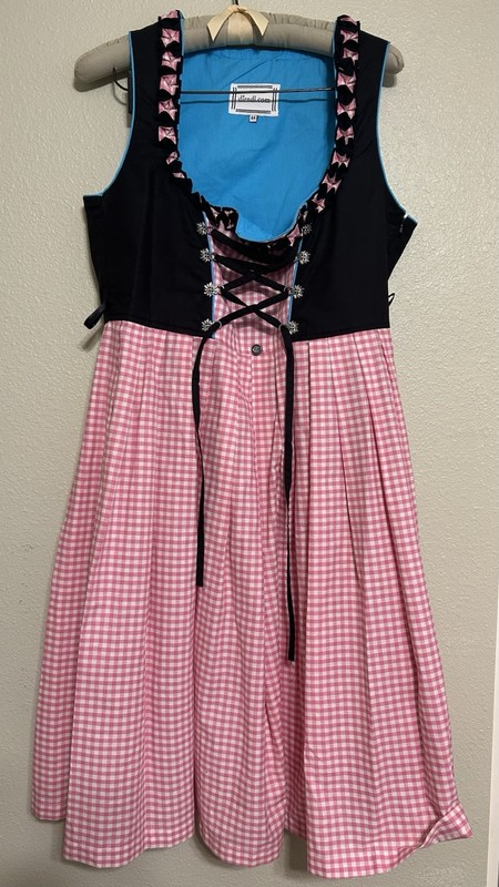 Dirndle Pink Gingham Dress Size 44 