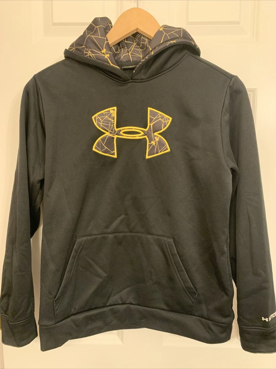 Under Armour Hoodie Sweatshirt Hoodie, Black With Yellow Detail Size Youth  Large