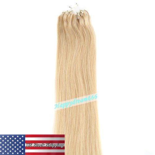 Micro Ring Loop Tip Remy Human Hair Extensions Silky Straight Micro Bead Link US - Picture 40 of 84