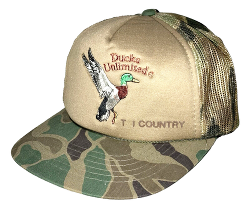 Ducks Unlimited Camo Trucker’s Hat Foam Mesh Baseball Cap “T I Country” Vtg?