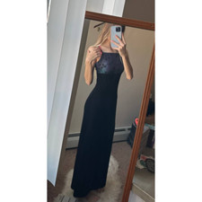 Vintage Y2K IZ California Iridescent Black Velvet Maxi Dress 