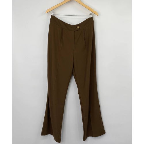 Nasty Gal High Waist Wide Leg Pleated Trousers Dress Pants Brown Womens 8 - Picture 2 of 8