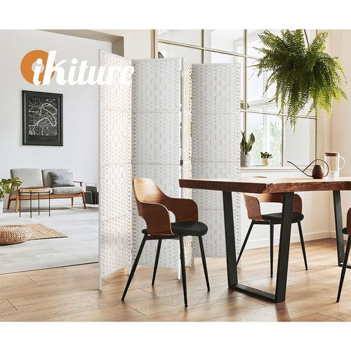 Oikiture 4 Panel Room Divider Screen Privacy Dividers Woven Wood Folding White - Picture 4 of 10