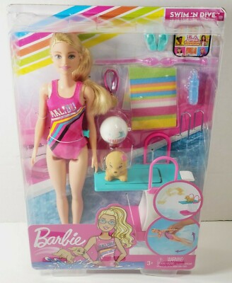 NEW 2019 Barbie Dreamhouse Swim 'n Dive Doll puppy accessories