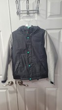 Burton "DryRide" Youth Winter Jacket, Size M, Hooded, Snowboard Ski Grey, Teal