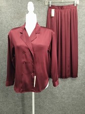 Vintage Jones New York Pleated Midi Skirt Suit Womens 4P Blouse Burgundy Red NEW