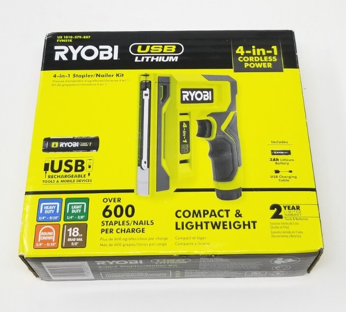 New Ryobi FVN51K 4in1 Stapler / Nailer Kit USB 3ah Lithium Cordless-image