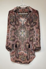 Alice + Olivia Boho Paisley Tunic Size Small Sheer Lightweight Tassles Flowy