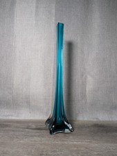 Vintage Sea Blue 16" Tall Murano Glass Flower Vase Teal 3" X 3" BASE