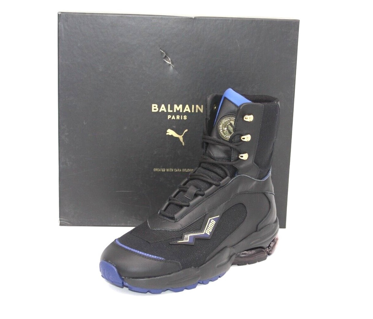 WOMENS BOOT PUMA CELL STALLAR MID X BALMAIN BLACK/ROYAL 373747-01 