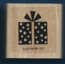 PRESENT GIFT BOX BOW Christmas Holiday Gift tag Stampin' Up Wood RUBBER STAMP