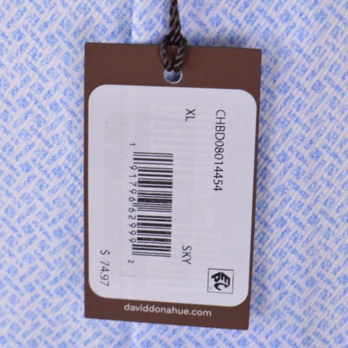NUOVA camicia uomo David Donahue XL blu geometrica manica lunga 100% cotone 75€ - Foto 4 di 12