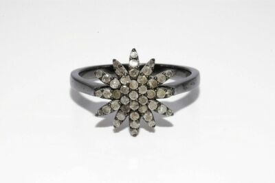 $500 0,80 KT NATÜRLICHER RUNDSCHLIFF DIAMANT SILBER STERN RING GRÖSSE 7