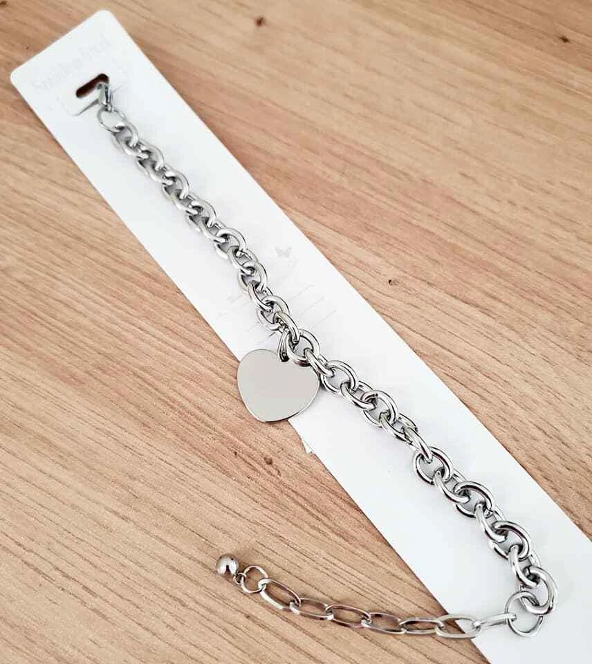 Bracelet coeur breloque acier inoxydable argent cadeau pour femme - Photo 2/4
