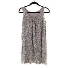 Silk Ditzy Floral Babydoll Dress Womens S Gray Boho Bohemian Cottagecore Neutral