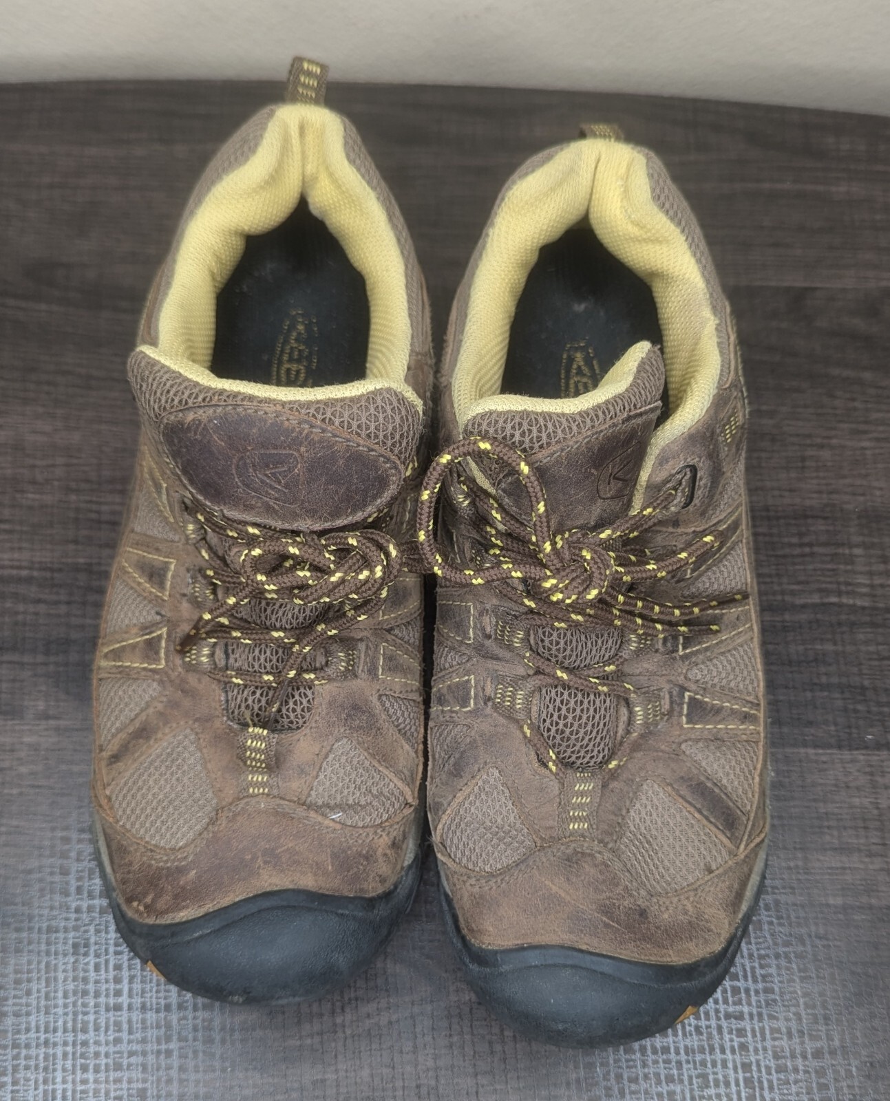 Scarpe Keen Marrone Giallo Impermeabili Pelle Escursionismo Trail Lacci Donna Taglia 38EU 7.5