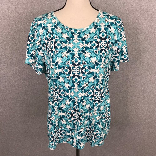 Croft & Barrow Classic Top Tee Shirt Size XL Stretch Blue Floral Knit