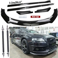 Front Bumper Lip Spoiler Splitter Body Kit+Side Skirt For AUDI Glossy Black