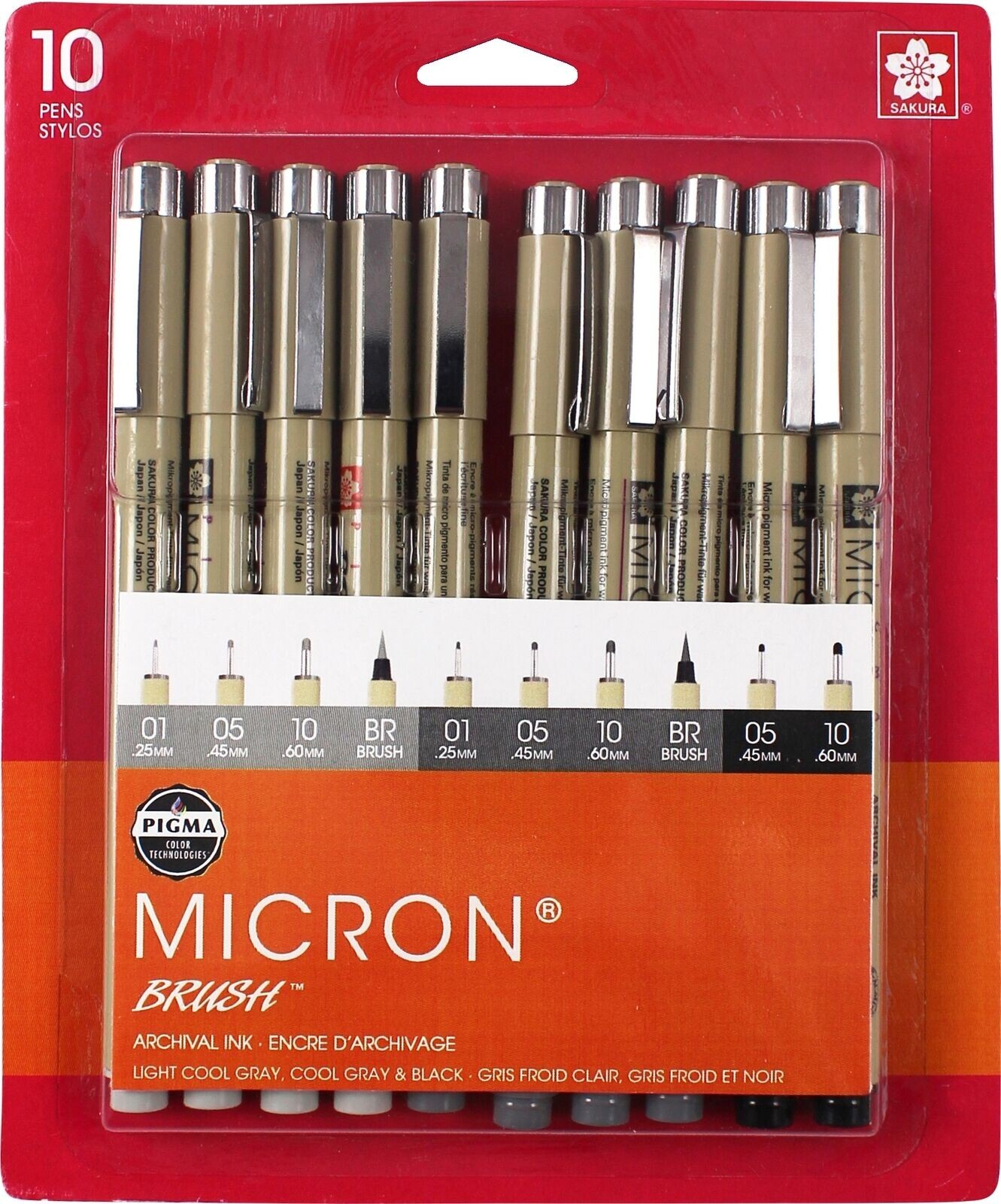 Sakura Pigma Micron Set Assorted 10/Pkg-Grey and Black