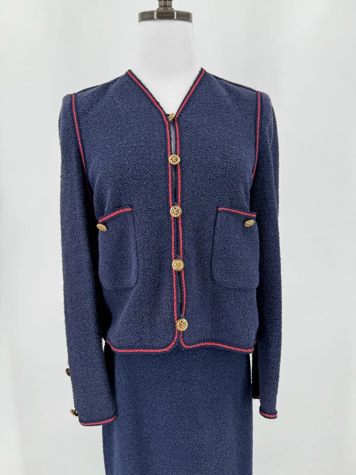 Castleberry Vintage Womens 2 Piece Blue Boucle Button Up Blazer Skirt Set Sz 8 - Image 2 of 4