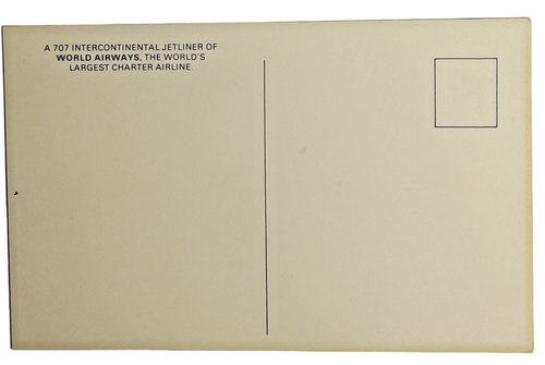Postcard Airplane World Airways 707 Jetliner Unposted - Picture 2 of 3