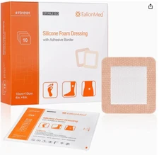EalionMed Silicone Foam Dressing with Gentle Adhesive Border 4''x4'', 10 Pack
