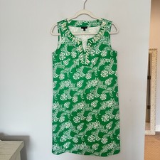 Talbots Floral Shift Dress Size 6 Green Beaded Neck Sleeveless Preppy Stretch