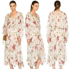 Zimmermann Mischief Ladder Floral Silk Midi Handkerchief Floral Dress AS IS b116