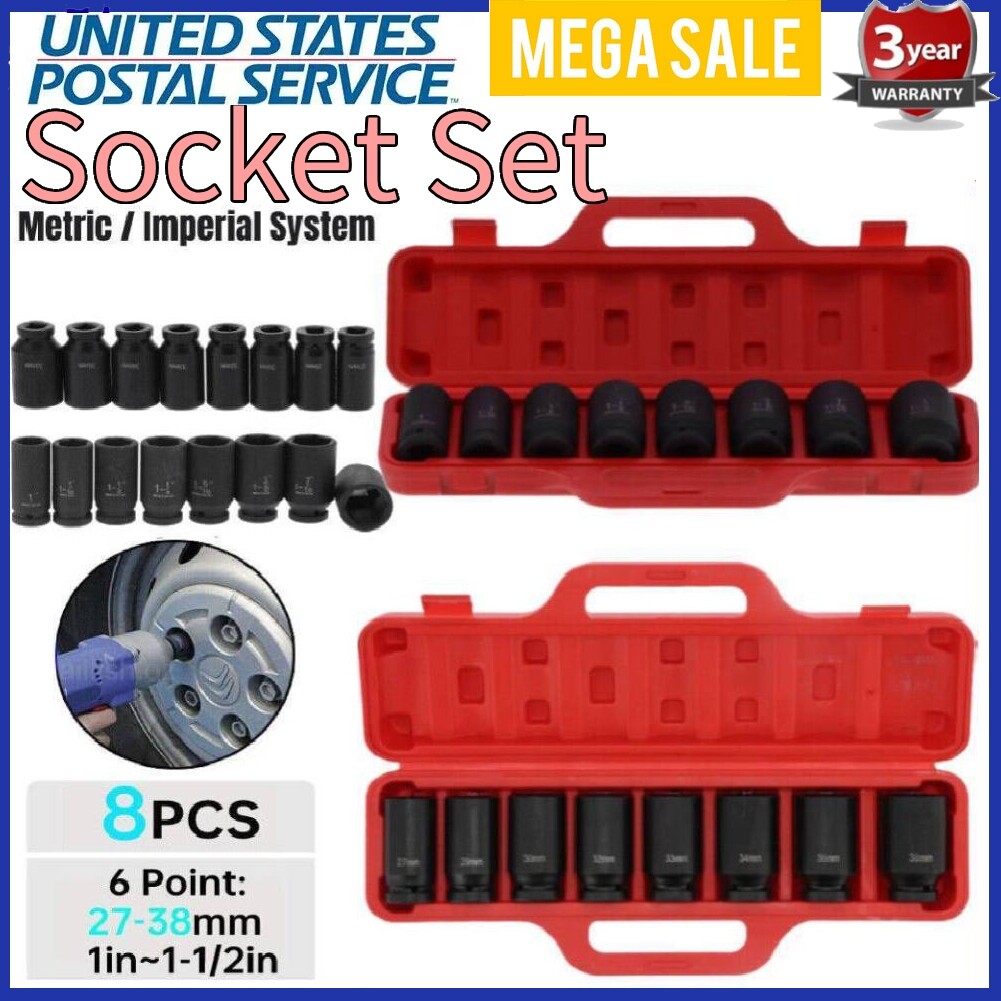 6-Point Impact Socket Set Deep Steel Automotive Tool  