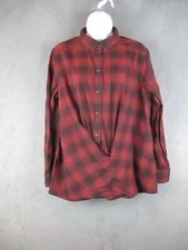 All Saints Shirt Womens 10 Red Plaid Kayla Crossover Top Cotton Grunge