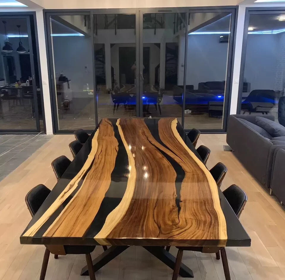 Black Epoxy Live Edge Wood Dining Center Custom Coffee Table Top