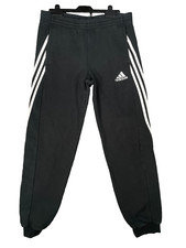 Adidas Joggers Mens Medium Black White Stripes Jogging Bottoms Lounge Comfort