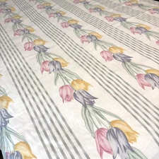 VTG Lady Pepperell Queen Flat Sheet Floral Tulips Stripes aka Erica Cottagecore