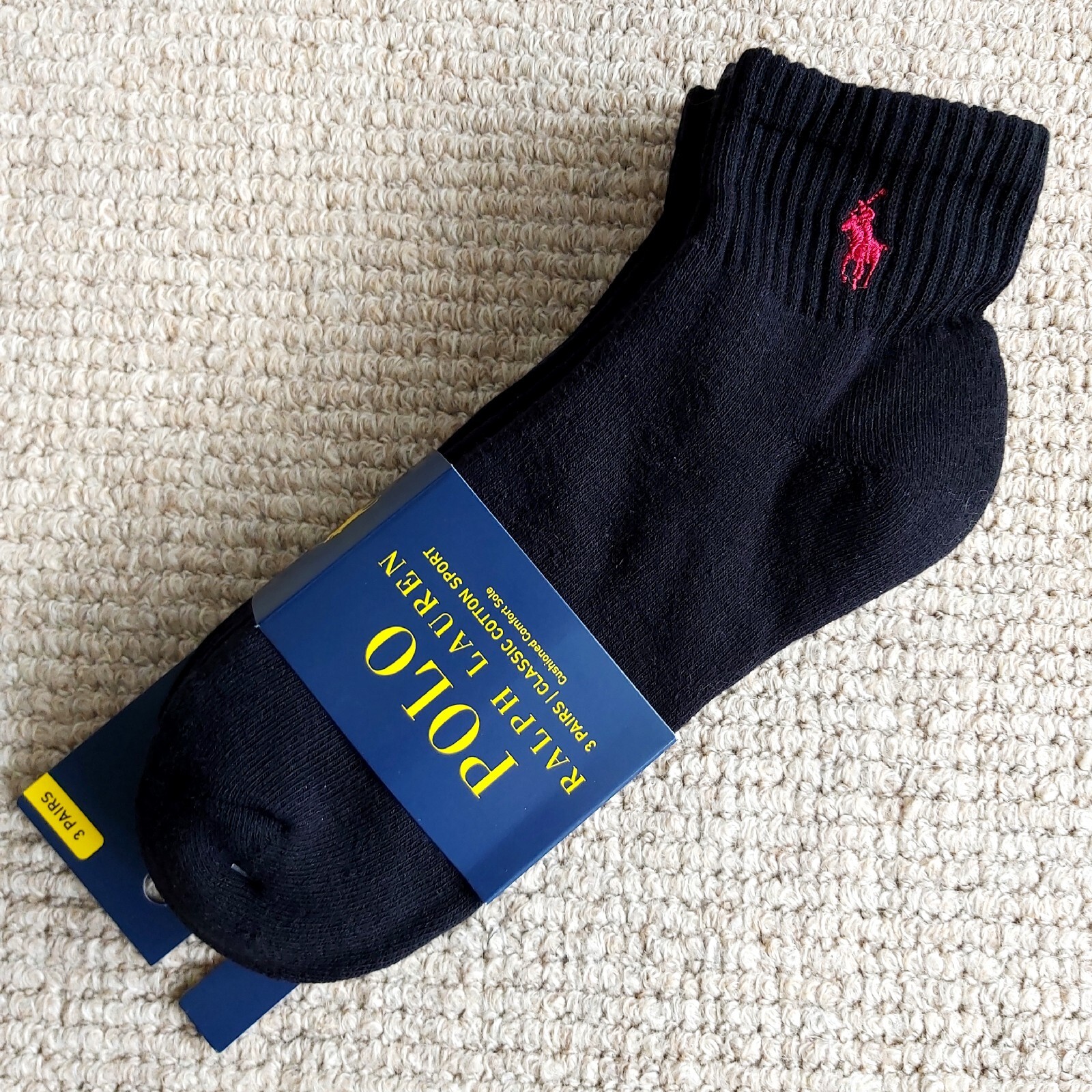 GENUINE ! 3 PAIRS POLO RALPH LAUREN Trainer Cushioned SPORT SOCKS Black RL1