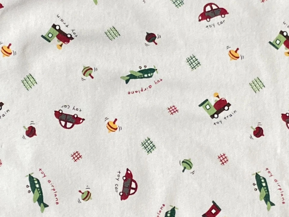 Manta de algodón verde y blanco Gymboree ~ coche de tren de juguete y avión a rayas 2001 Foto 4 de 4