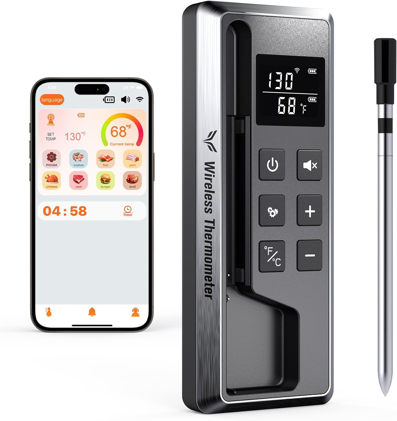 Meat Thermometer Digital Wireless, 800FT Long Range Bluetooth Cooking Thermomete-image