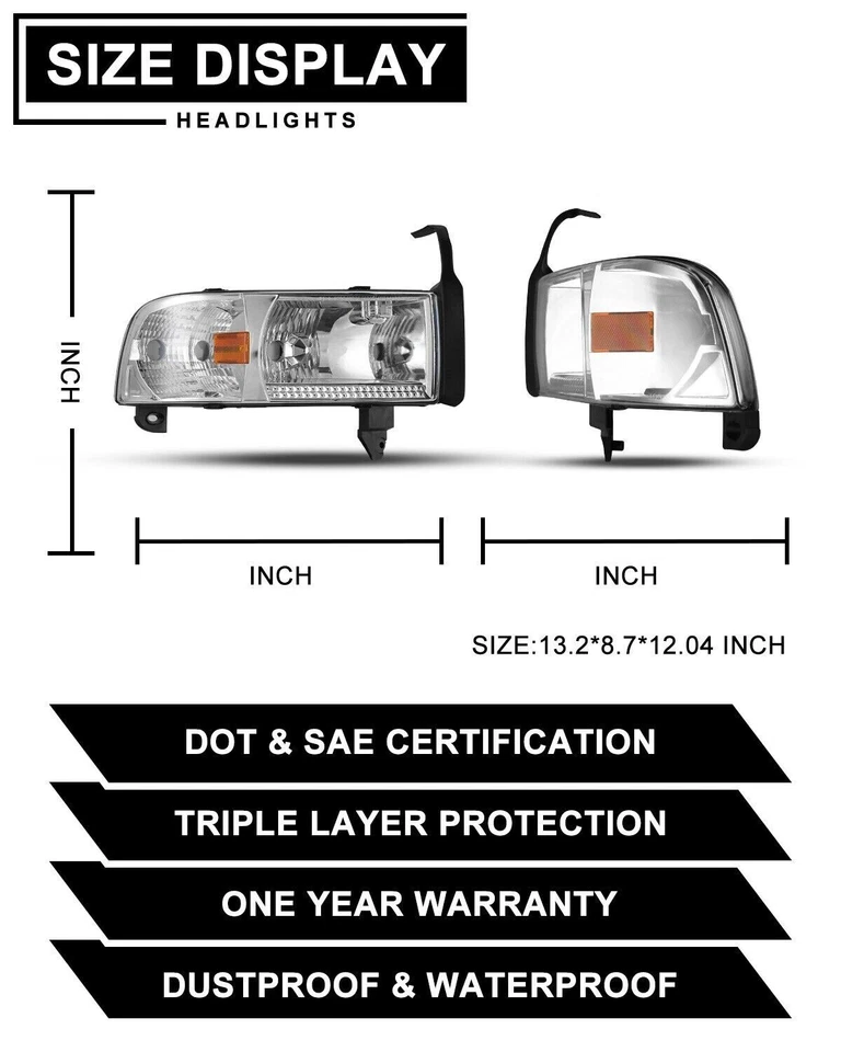 Faros cromados para camioneta Dodge Ram 1500 1994-2001 94-02 2500 3500 lámpara delantera Foto 3 de 4