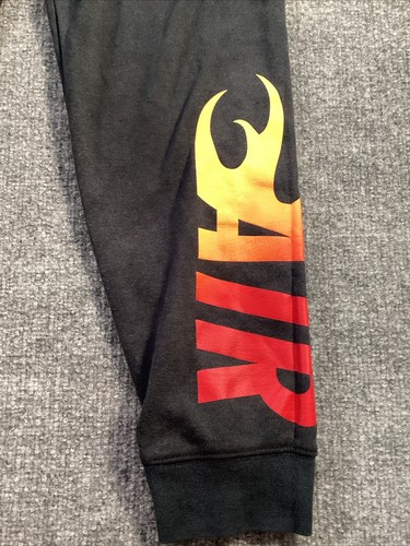 Air Jordan Sweat Pants Boys Large Flames Black Red Yellow Stretch Flame Pockets - Picture 2 of 5