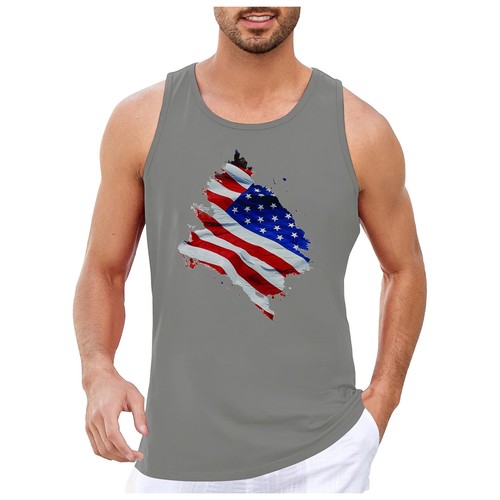 Men's Vest Top Independence Day Flag Printed Casual Shirt Sleeveless Tank Tee - Picture 43 of 141