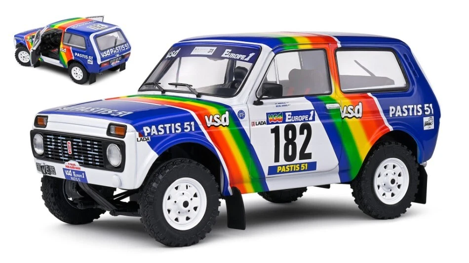 MODELLINO AUTO STATICO SOLIDO LADA NIVA #182 RALLY PARIS-DAKAR 1984 SCALA 1/18 - Immagine 2 di 4