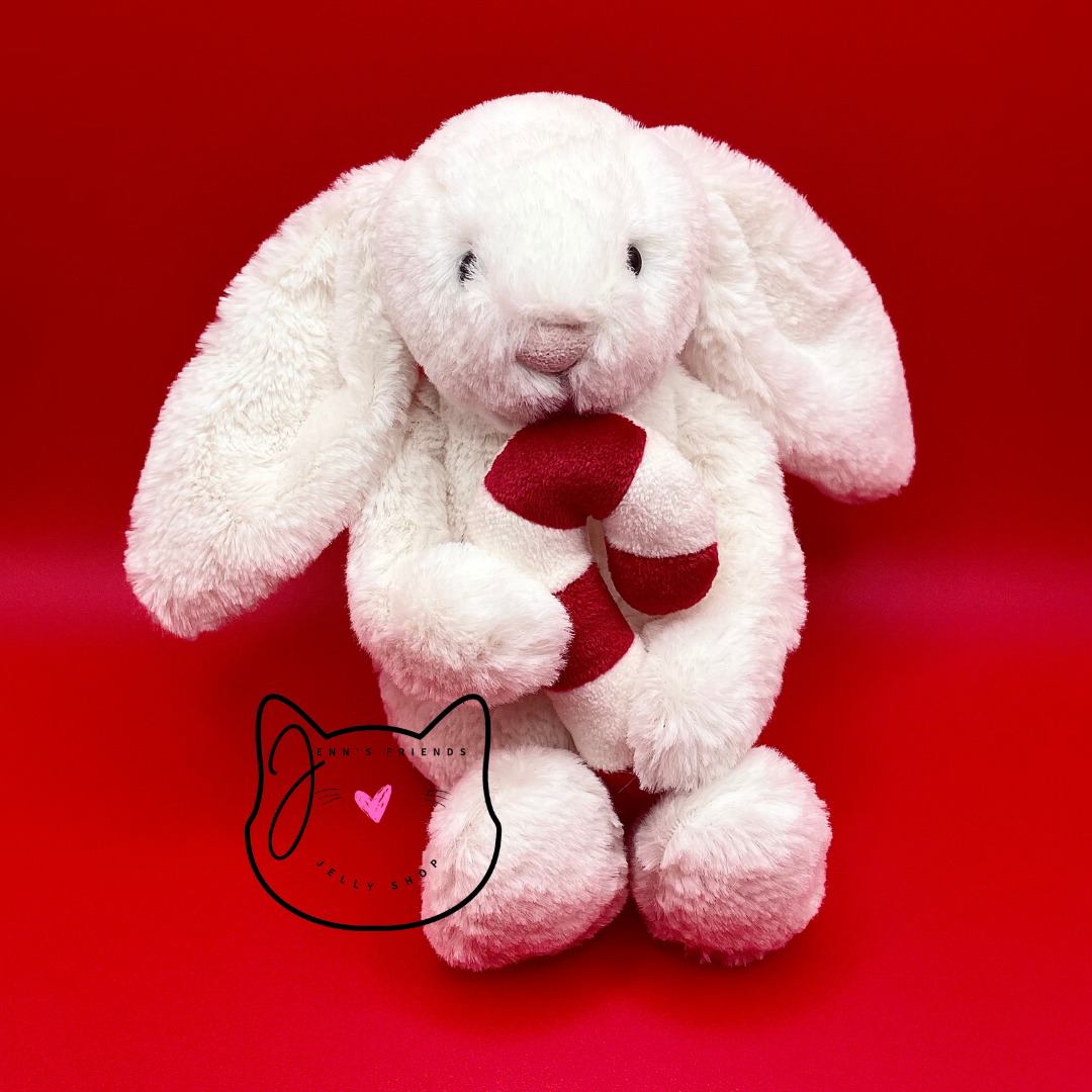 AUTHENTIC Jellycat BASHFUL BUNNY w/CANDY CANE New BNWT RETIRED