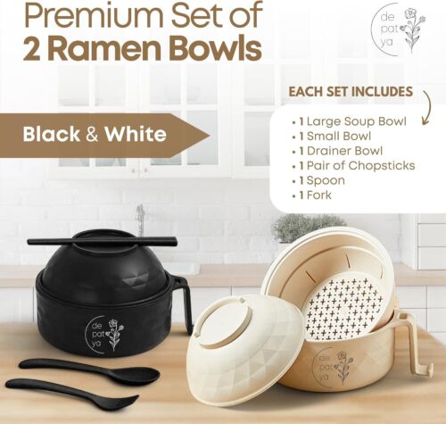 Sets Ramen Noodle Bowls Microwavable, Microwave Ramen Bowl With Strainer - Picture 2 of 7