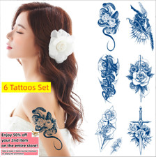 Set of 6 - Waterproof Tattoo Stickers 3D Juice Semi-Permanent Long Last Body Art