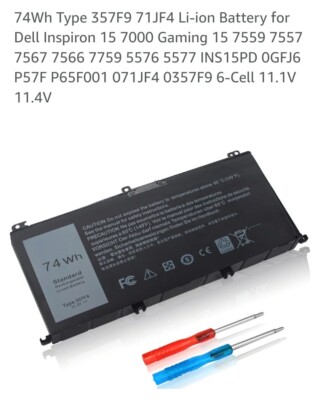 74Wh Type 357F9 71JF4 Li-ion Battery for Dell Inspiron 15 7000 Gaming 15 7559...