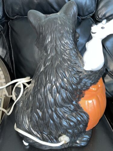 Gato negro de cerámica vintage con calabaza y ratón decoración de Halloween ¡Se ilumina! - Imagen 5 de 10